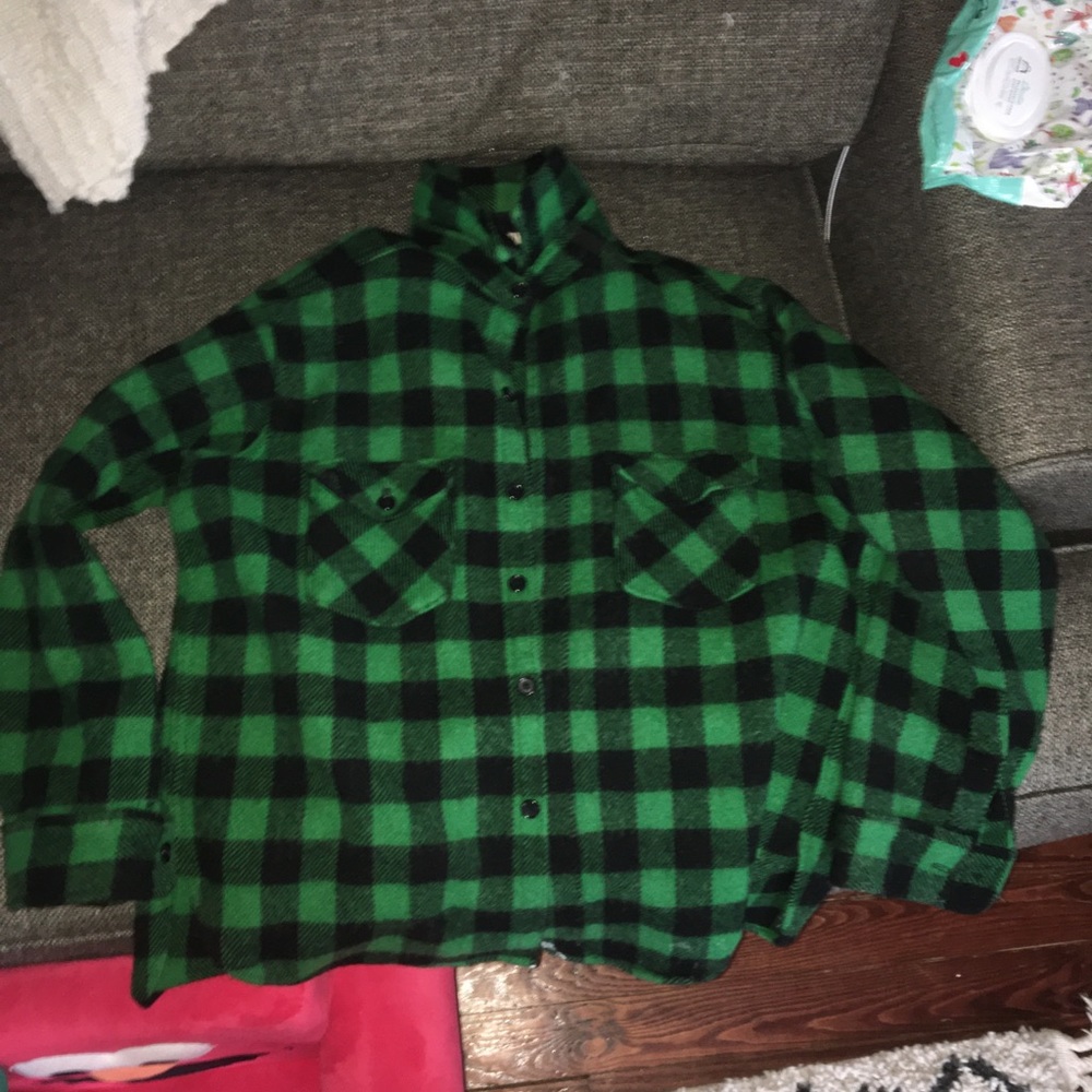 LL Bean vintage Green wool flannel coat.